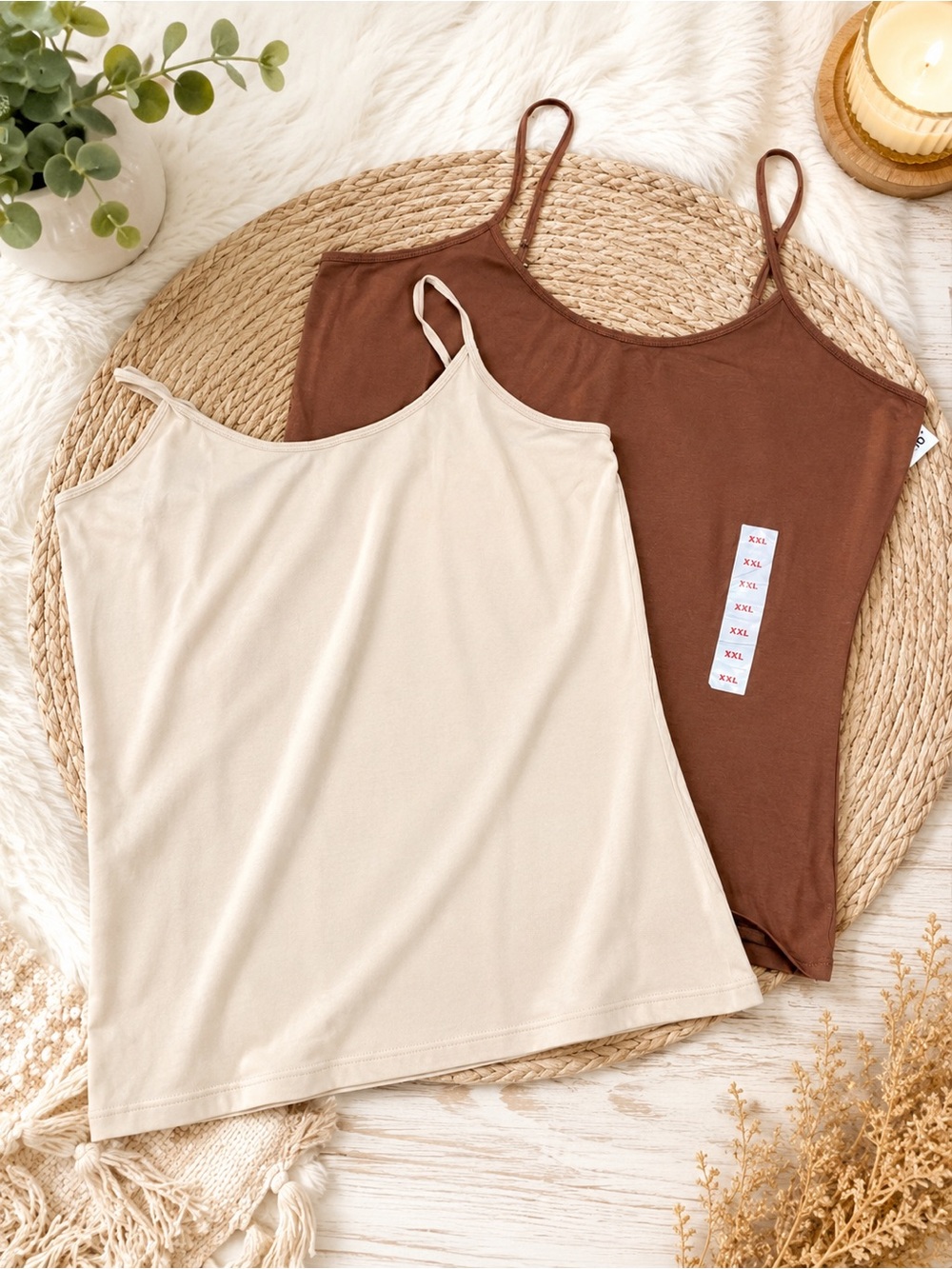 Old Navy Women's Beige and Brown Cotton Spaghetti Strap Tank Tops